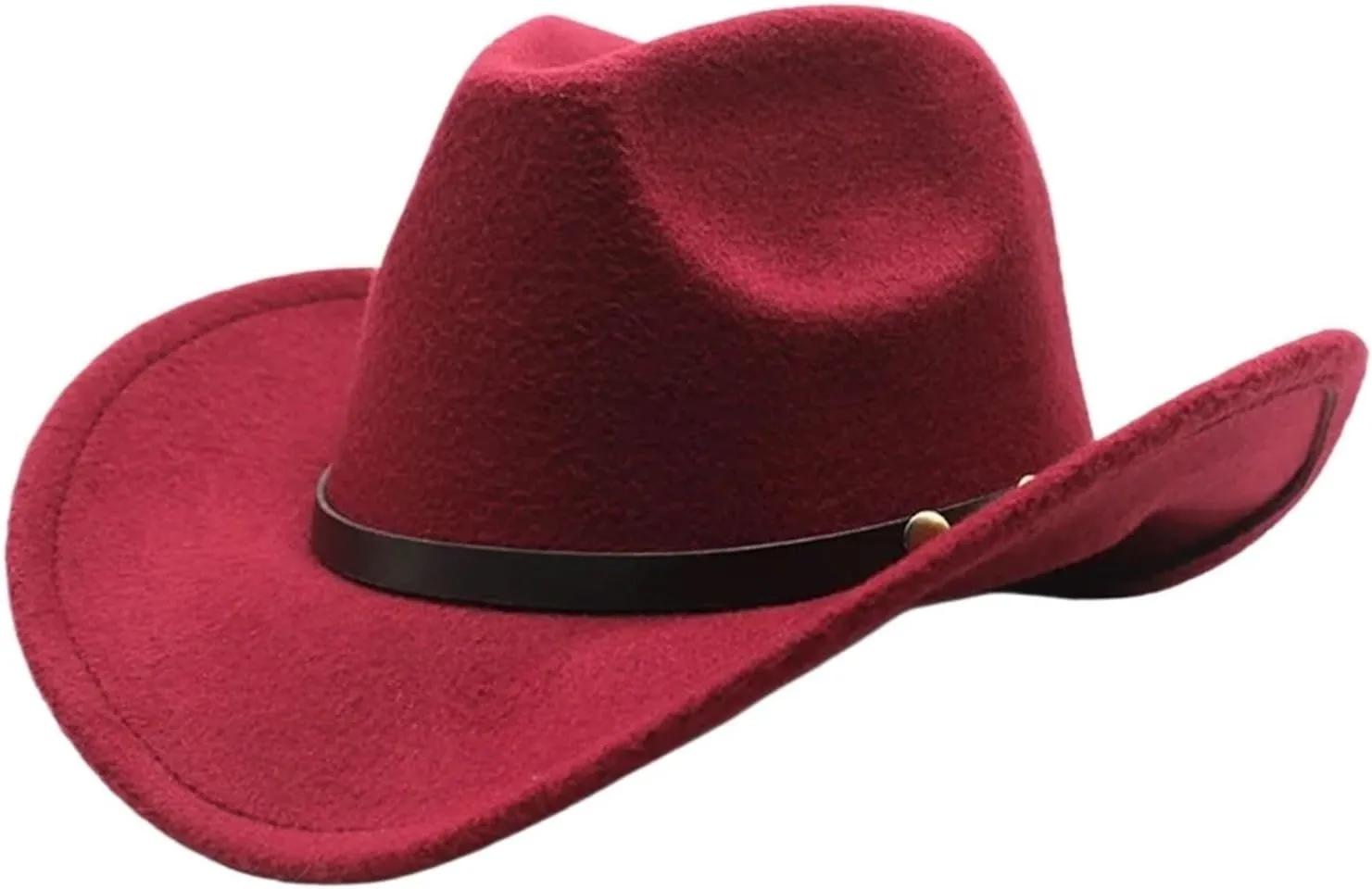 Sun hat, Statement hat, Cowboy hat, Classic Western Fedora - Wool Felt Foam, Punk Belt for Cool Weather(Rose Red)