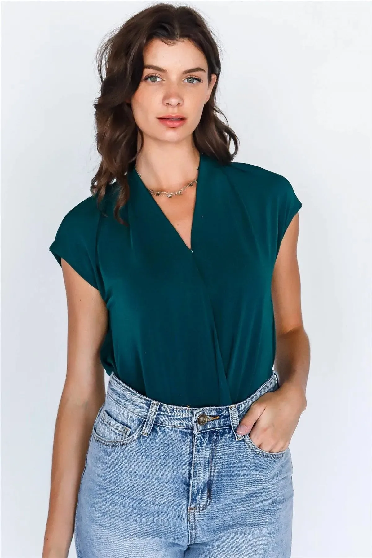 Teal Wrap V-Neck Open Back Bodysuit /1-2-2-1