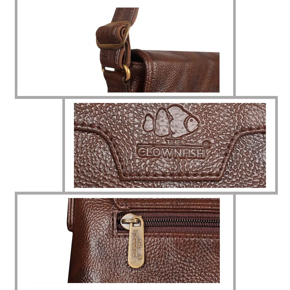 THE CLOWNFISH Ares Synthetic 25 cms Chocolate Messenger Sling Bag