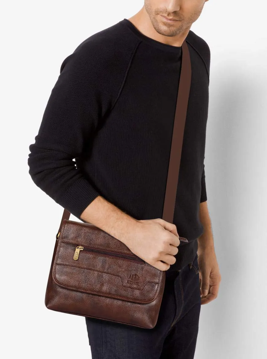 THE CLOWNFISH Ares Synthetic 25 cms Chocolate Messenger Sling Bag