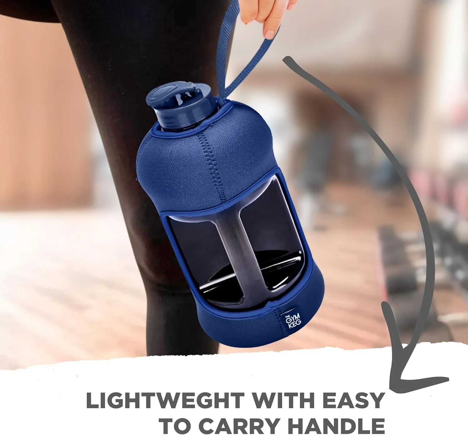 THE GYM KEG 74 oz Large Sports Water Bottle - Gym Water Bottles for Men with Neoprene Insulating Sleeve - Big Water Canister with Screw Cap - Portable Gym Bottle with Easy to Carry Handle - Dark Blue