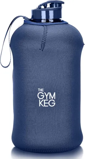THE GYM KEG 74 oz Large Sports Water Bottle - Gym Water Bottles for Men with Neoprene Insulating Sleeve - Big Water Canister with Screw Cap - Portable Gym Bottle with Easy to Carry Handle - Dark Blue