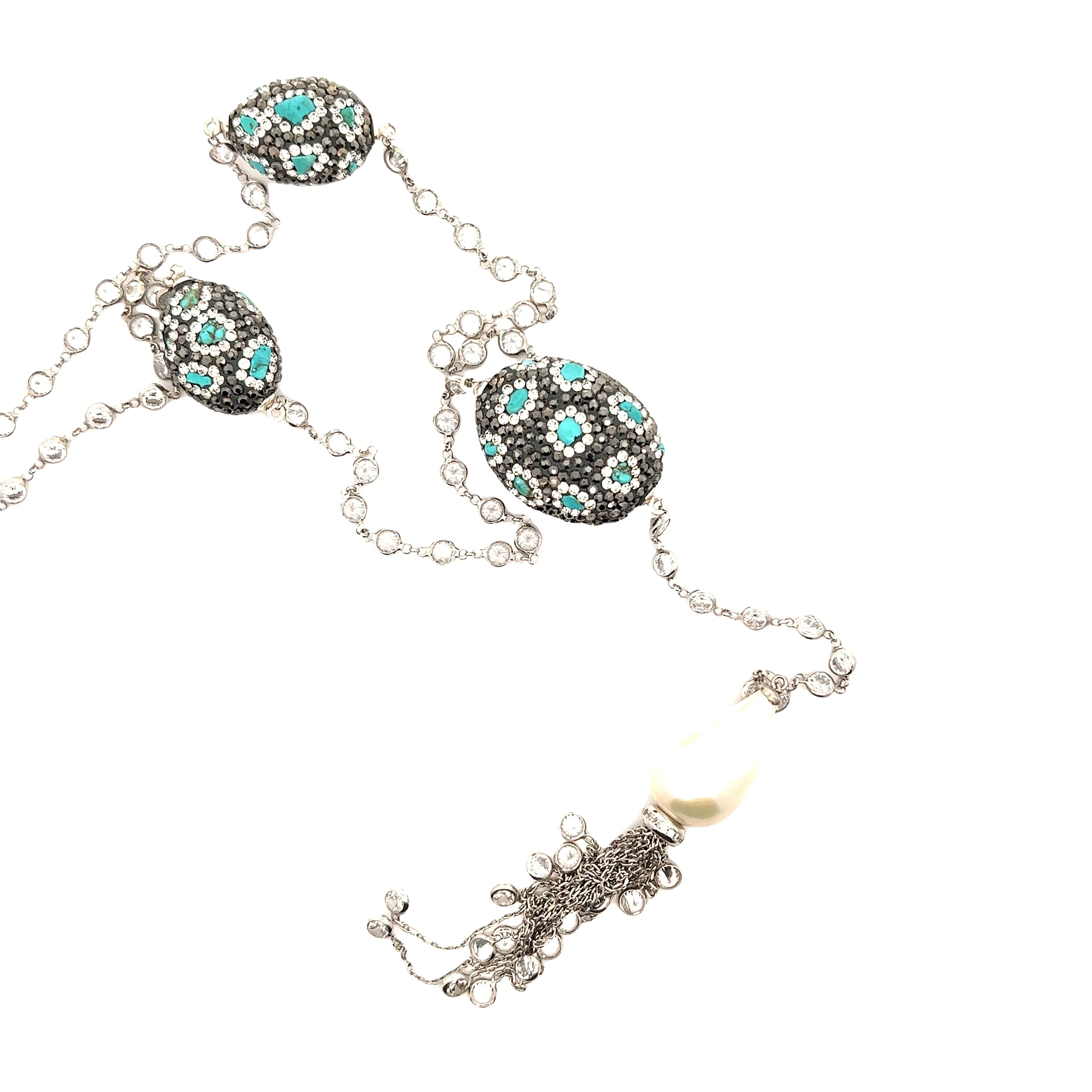 Turquoise Silver Crystal Necklace