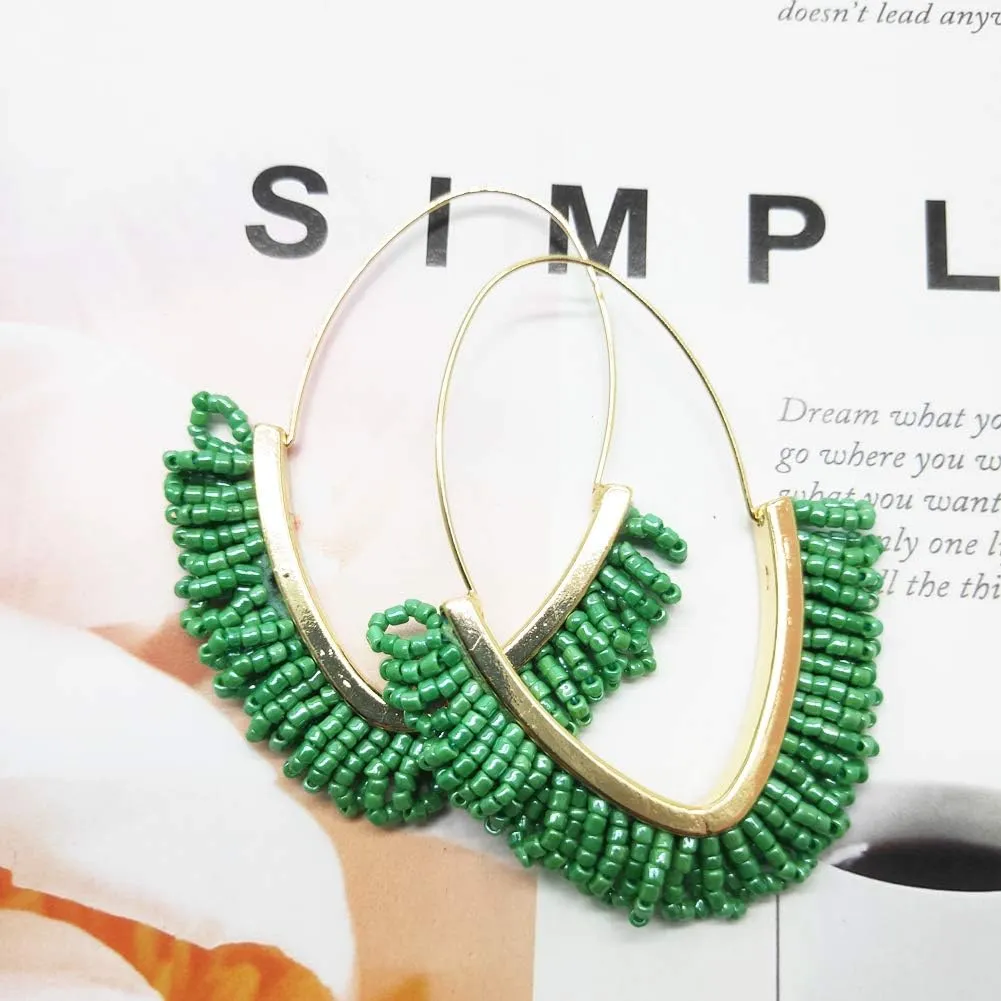 V-Shaped Beaded Dangle Earrings - Statement Drop Fringe Earrings, Boho Handmade Tassel Jewelry Gift for Women