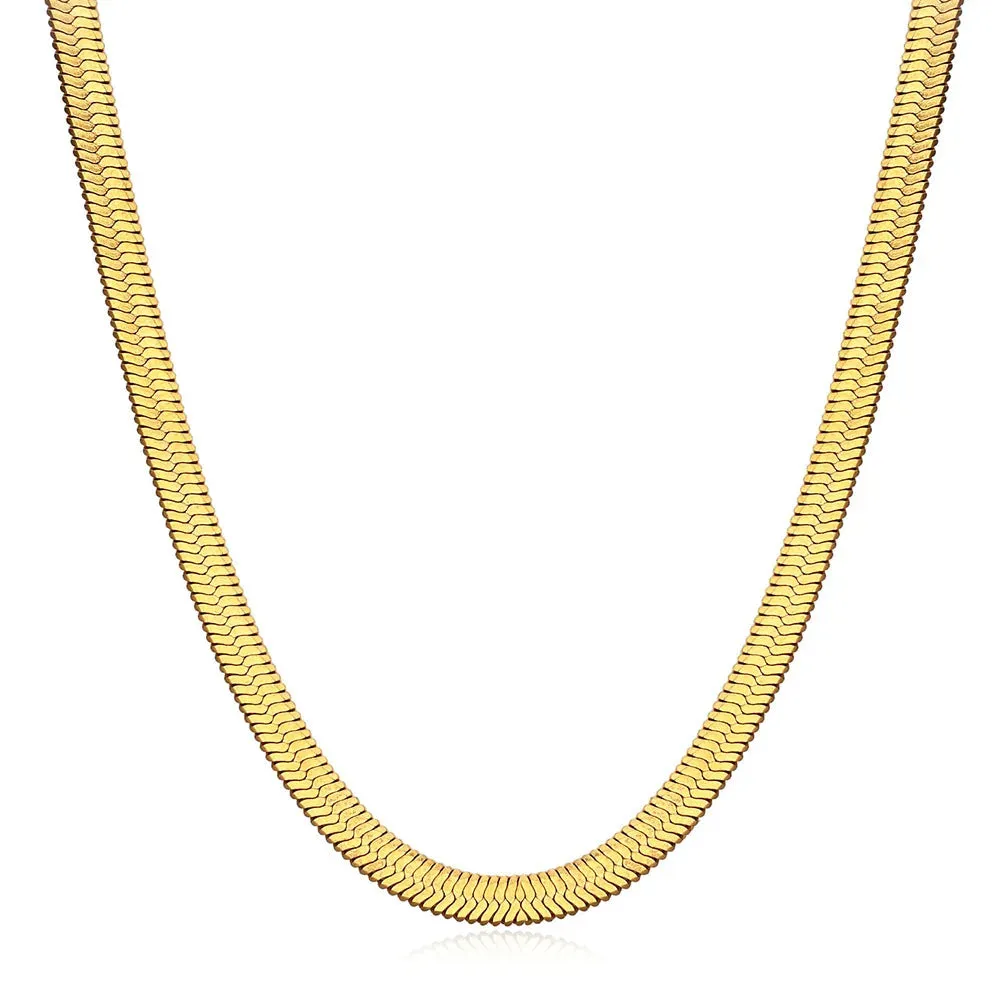 VAIGE 4mm Wide Waterproof Stainless Steel Snake Chain Necklace with 18K Gold Plating - Trendy Choker Design