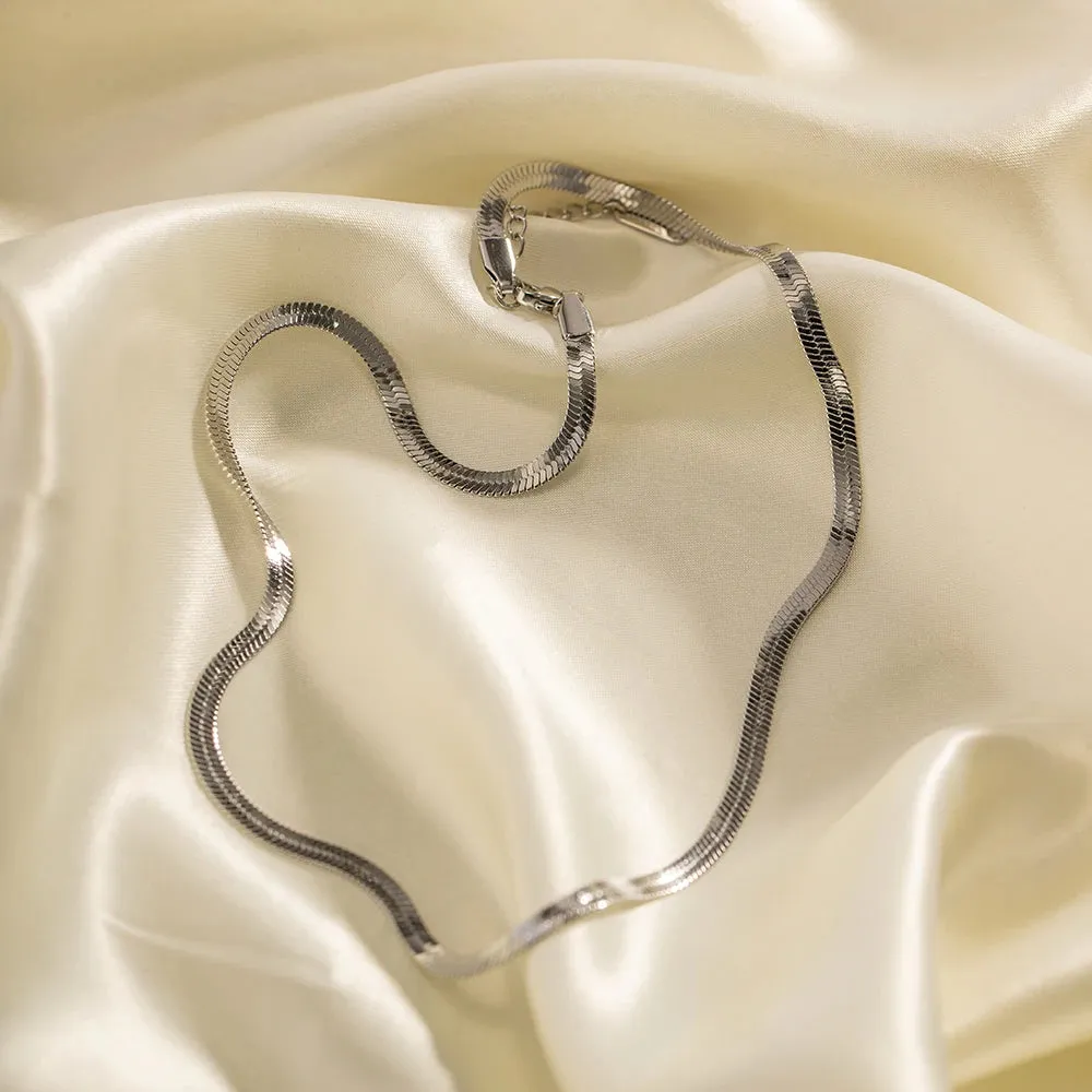 VAIGE 4mm Wide Waterproof Stainless Steel Snake Chain Necklace with 18K Gold Plating - Trendy Choker Design