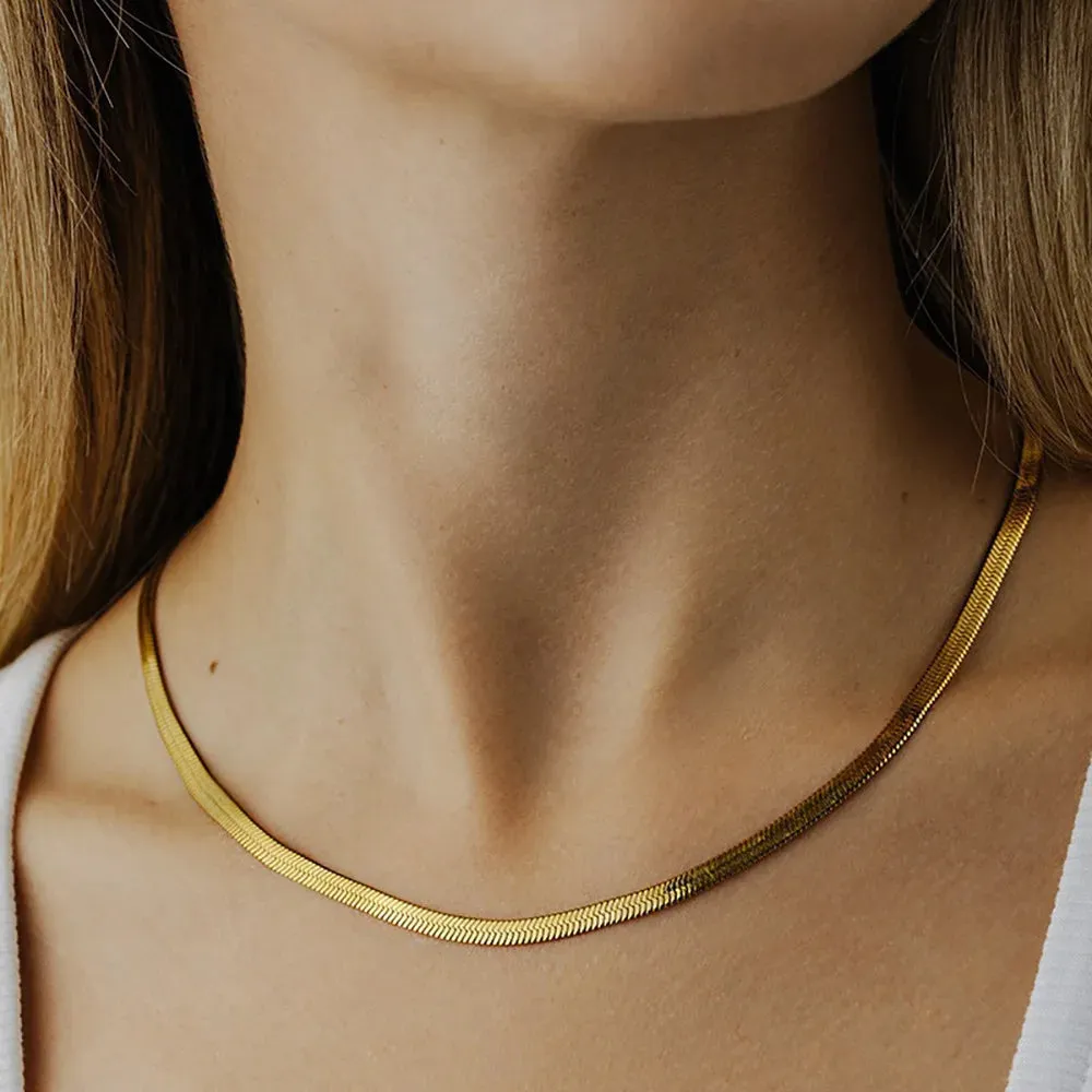VAIGE 4mm Wide Waterproof Stainless Steel Snake Chain Necklace with 18K Gold Plating - Trendy Choker Design