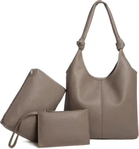 Vegan Leather Hobo Purses set, Slouchy Shoulder Bag Knotted Hobo Bags for Women with a small Purse and Clutch Handbag