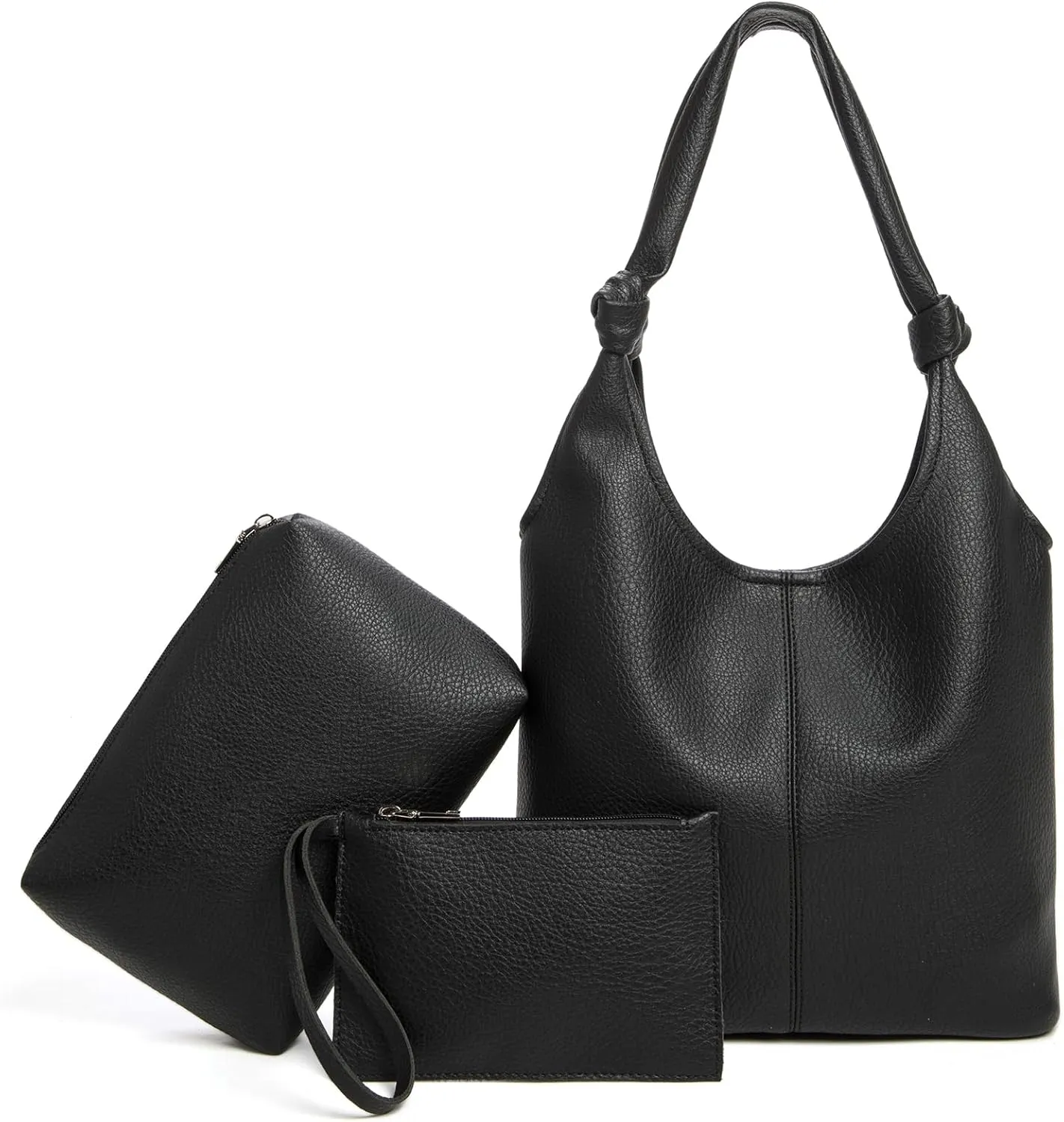 Vegan Leather Hobo Purses set, Slouchy Shoulder Bag Knotted Hobo Bags for Women with a small Purse and Clutch Handbag