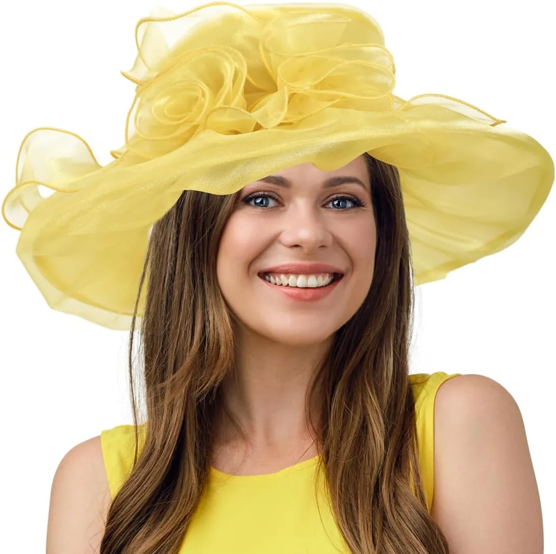 Women Derby Hats Organza Tea Party Cocktail Dress Kentucky Hat Wide Brim