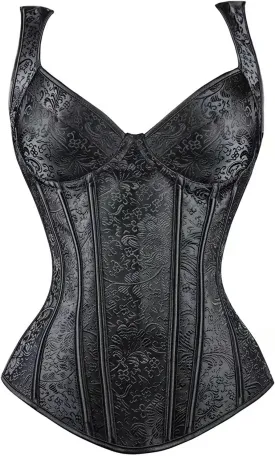 Women's Lace up Gothic Jacquard Shoulder Straps Tank Overbust Shaper Corset Bustiers Top