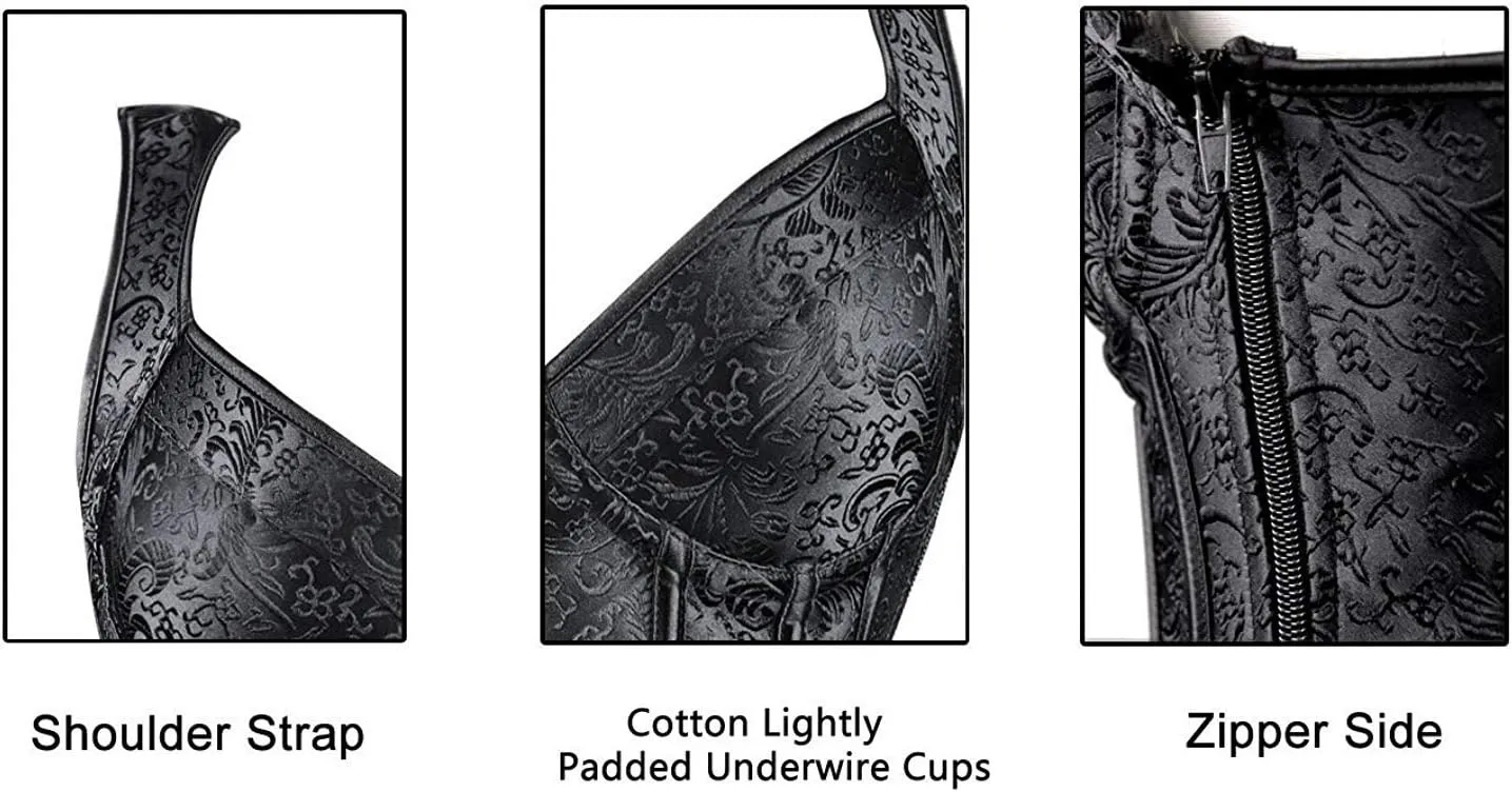Women's Lace up Gothic Jacquard Shoulder Straps Tank Overbust Shaper Corset Bustiers Top