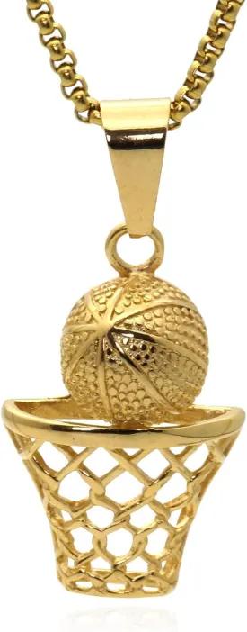 Xusamss Punk Rock Stainless Steel Basketball Hoop Pendant Necklace