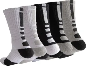 YWSLRC 5 Pairs Mens Athletic Crew Socks Elite Basketball Sport Cushioned Long Compression Sock,6.5-11.5